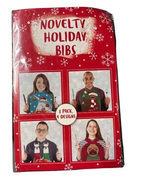 Novelty Holiday Bibs - 8 Pack 4 Designs Christmas Dinner Bib Set